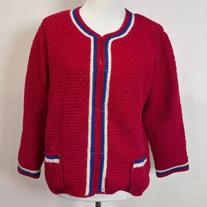 Frances Valentine Lambswool Red Vintage Angie Boarder Lined Cardigan-Coat L
